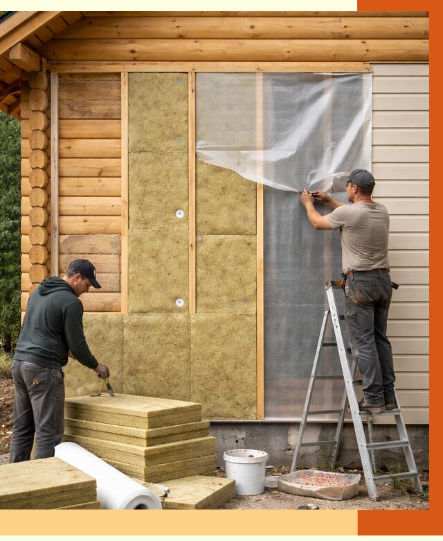 Утепление дома из бруса в щербинке от 3818 руб./м2 — работы под ключ | ТепломастерЩрб