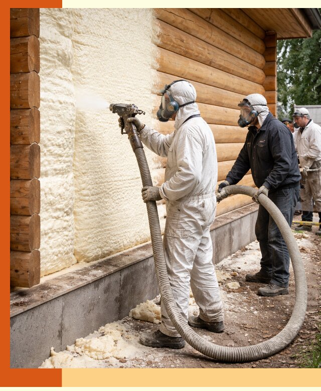 Утепление дома из бруса пенополиуретаном в щербинке