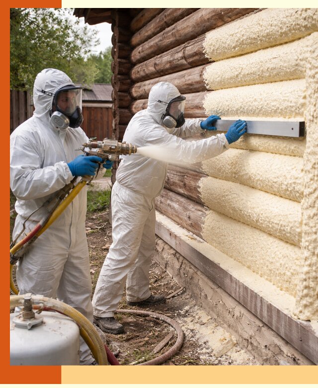 Утепление бревенчатого дома ППУ в щербинке эффективной изоляцией