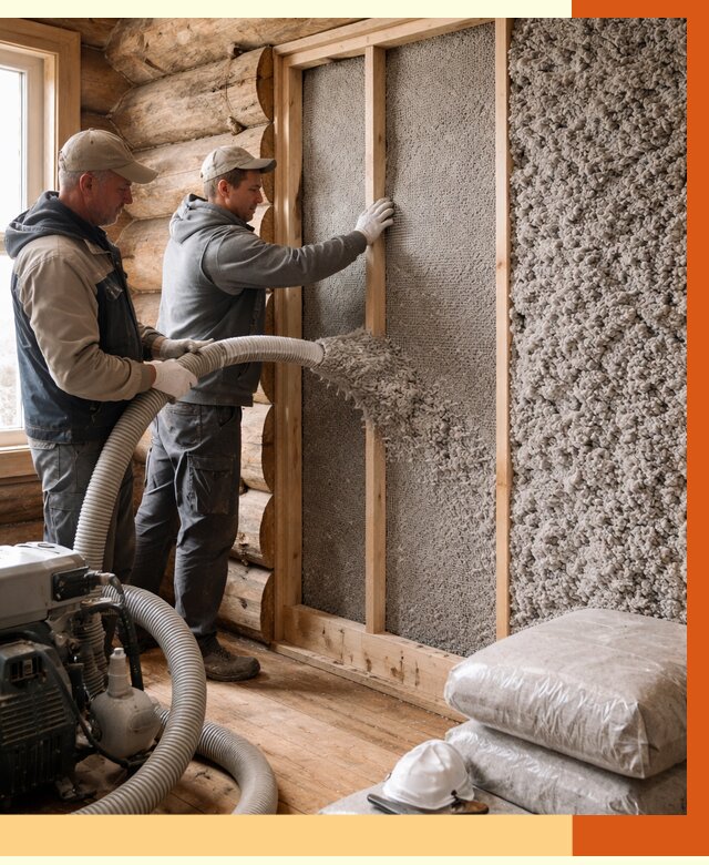 Утепление бревенчатого дома эковатой в щербинке от 2800 руб. | ТепломастерЩрб