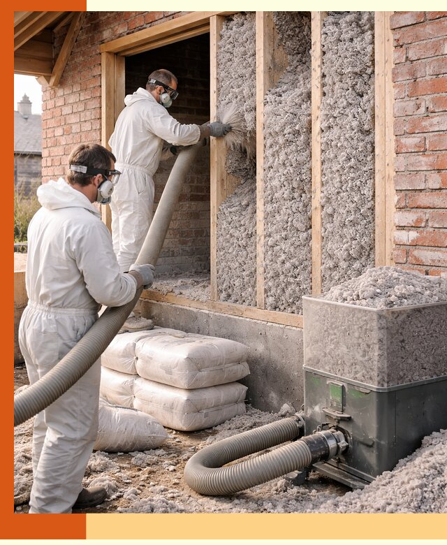 Утепление кирпичного дома эковатой в щербинке