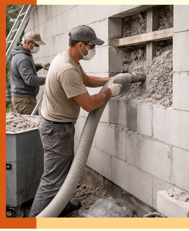 Утепление дома из газобетона эковатой в щербинке