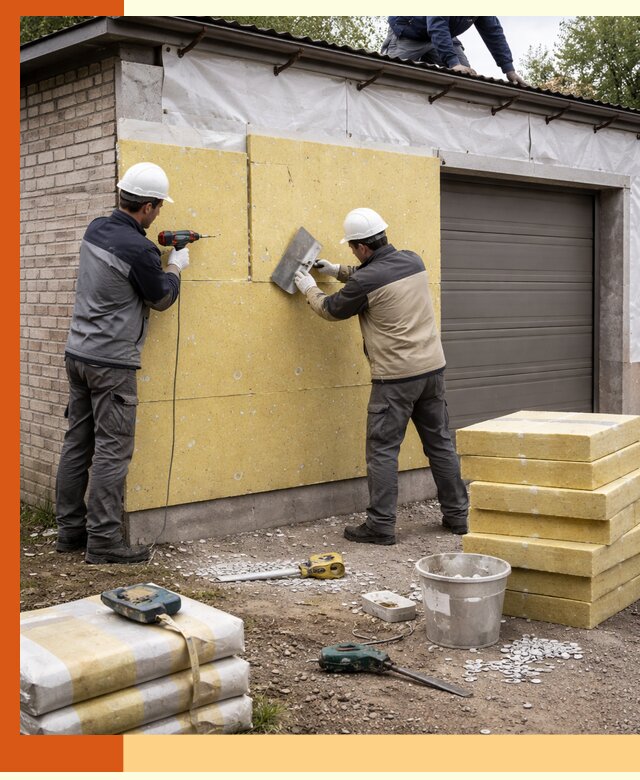 Утепление гаража снаружи в щербинке качественно и надёжно