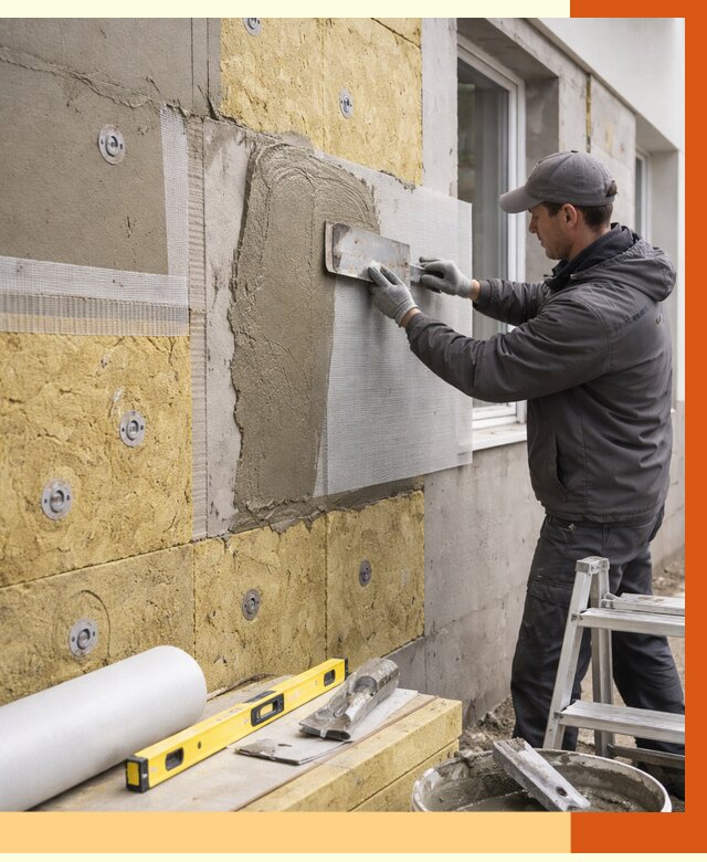 Утепление фасада под штукатурку в щербинке от 4276 руб/м2 — монтаж пенопластом и минватой | ТепломастерЩрб