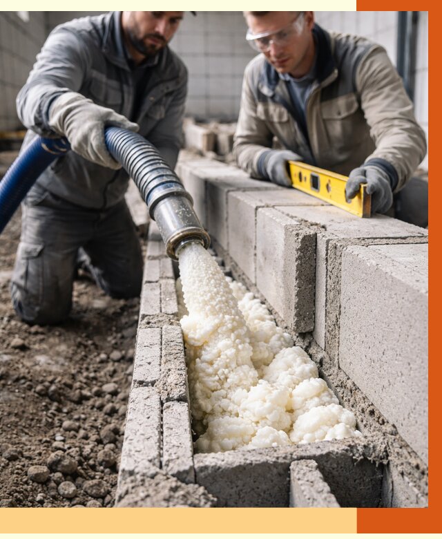 Заполнение колодцевой кладки ППУ в щербинке от 4276 руб. за м2 | ТепломастерЩрб