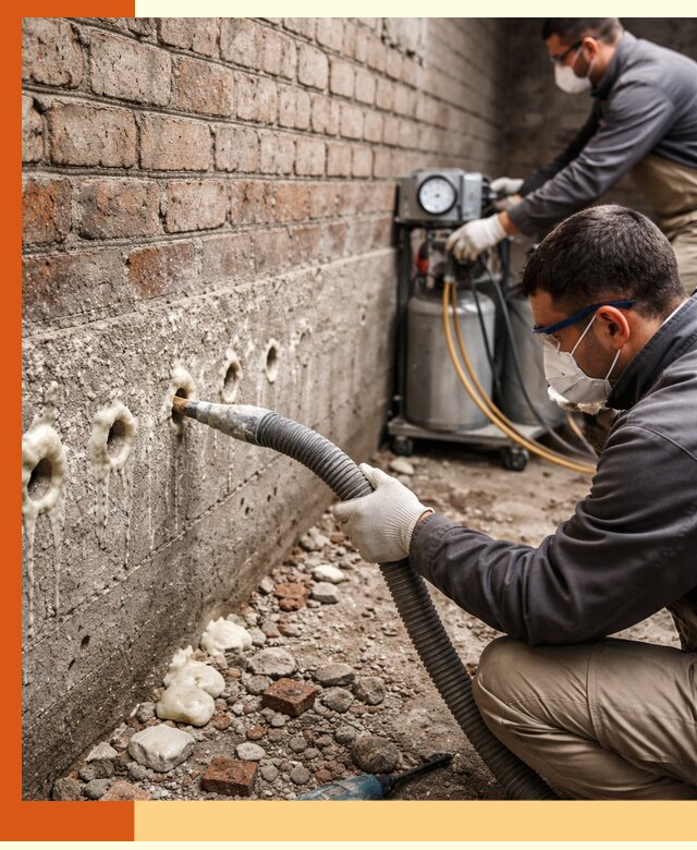 Заполнение колодцевой кладки ППУ в щербинке быстро и герметично