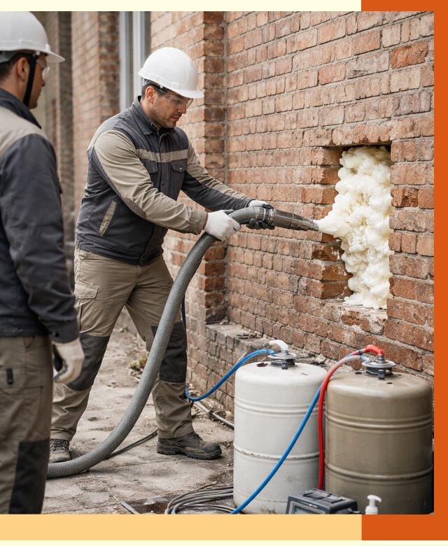 Заливка ППУ в пустоты кирпичной стены в щербинке от 2800 руб. | ТепломастерЩрб