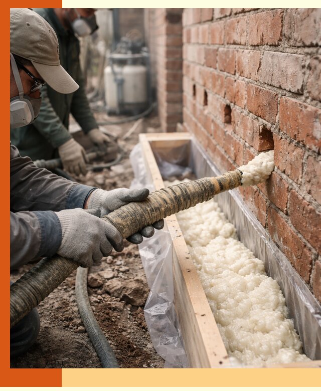 Заливка ППУ в пустоты кирпичной стены в щербинке