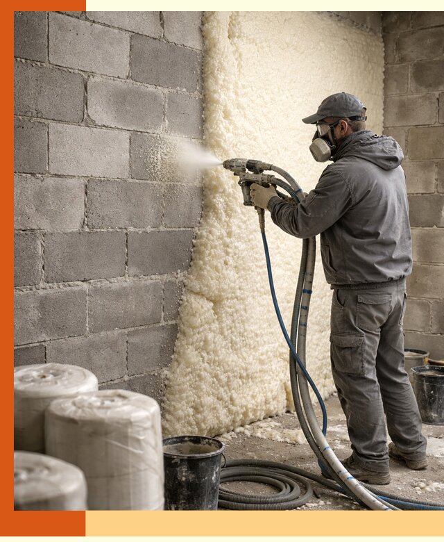 Утепление блочной стены ППУ в щербинке качественно и надёжно