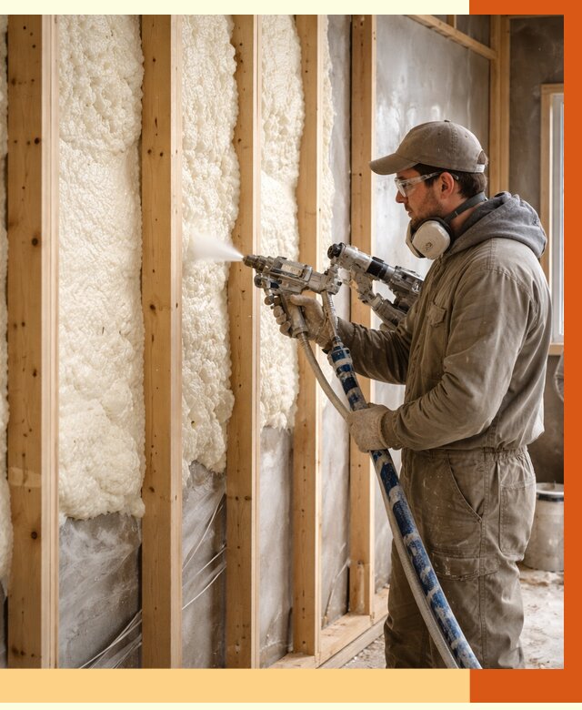 Утепление каркасной стены ППУ в щербинке от 4327 руб./м2 под ключ | ТепломастерЩрб