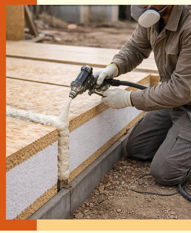 Утепление СИП-панелей пенополиуретаном (ППУ) в щербинке