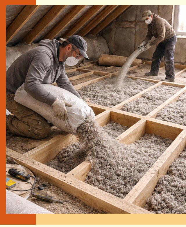 Заполнение полостей чердачного перекрытия в щербинке качественно и надёжно