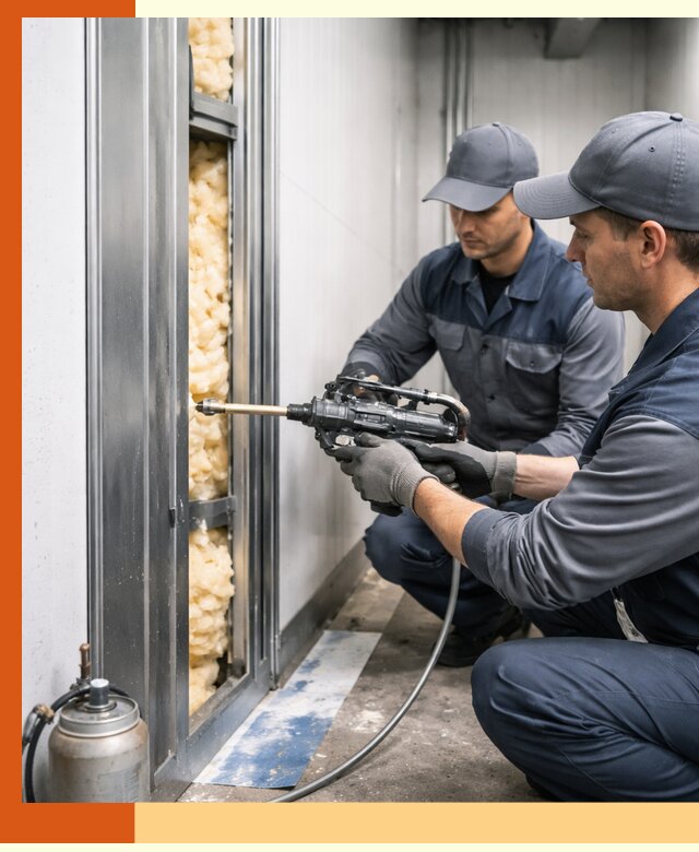 Заполнение пустот холодильных панелей в щербинке специализированной пеной