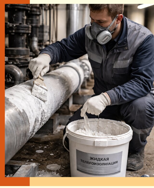 Утепление оборудования жидкой теплоизоляцией в щербинке