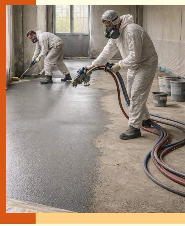 Гидроизоляция полимочевиной полов и конструкций в щербинке